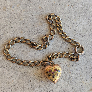 c. 1900s-1910s Puffy Heart Charm Bracelet
