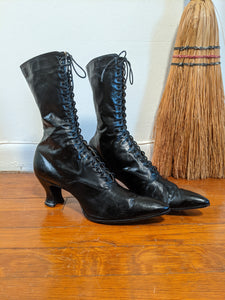1910s-1920s Black Lace Up Boots | Approx Sz 7.5-8