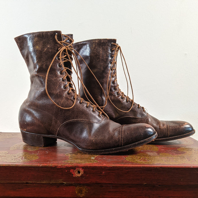 c. 1910s-1920s Brown Lace Up Boots | Approx Sz 8