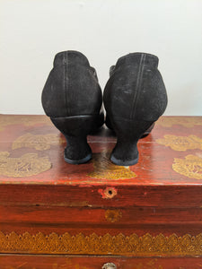 c. 1910s-1920s Black Suede Heels | Approx Sz 8