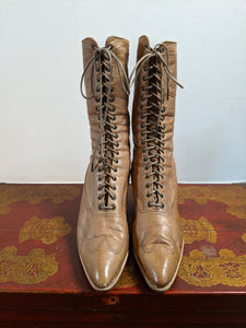 c. 1910s Light Brown Boots | Approx Size 5