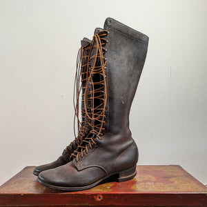 c. 1930s-1940s Tall Lace Up Logger Boots | Approx Sz 7