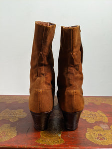 Early 1910s Brown Suede Side Button Boots | Approx Sz 5