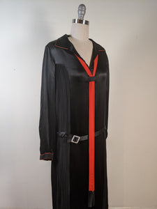 1920s Black + Orange Silk Dress