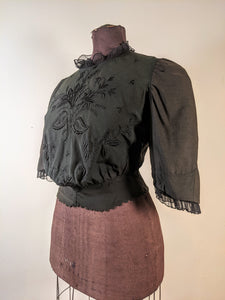 1900s Green + Black Embroidered Shirt-Waist