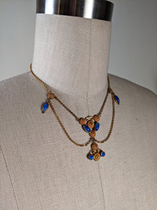 Art Deco Blue Glass Stone Festoon Necklace