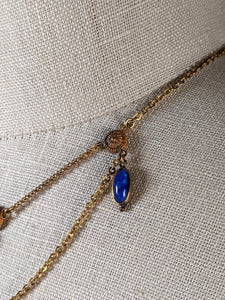 Art Deco Blue Glass Stone Festoon Necklace