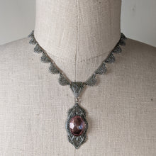 Load image into Gallery viewer, Art Deco Rhodium Plated Necklace Purple Glass Stone