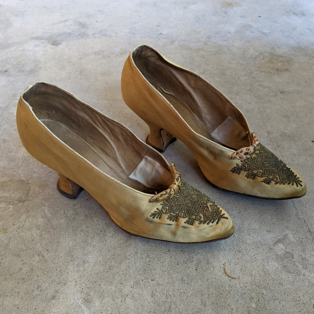 c. Turn of the Century Gold Beaded Pumps