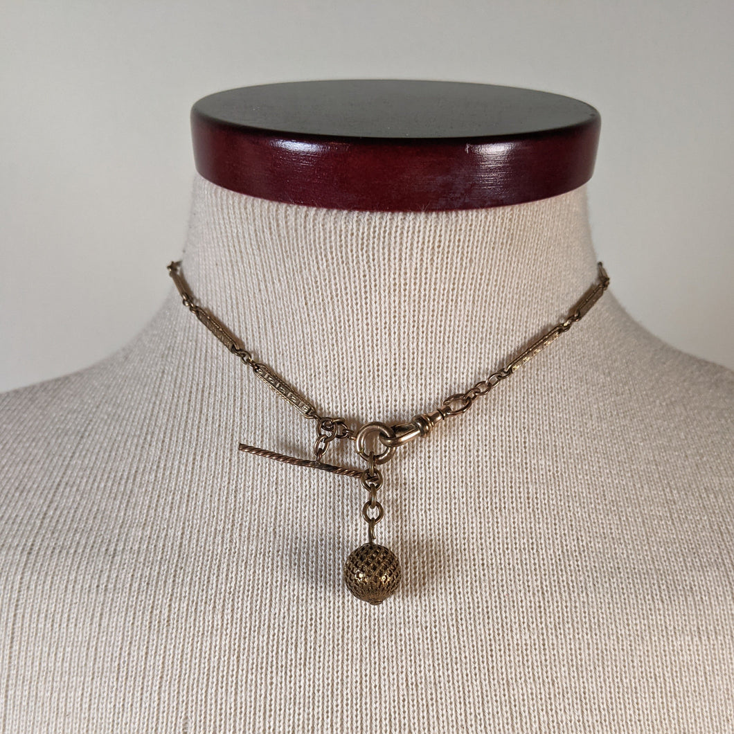 19th c. Gold Filled Watch Chain / Necklace + Ball Fob