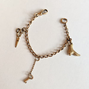 Gold Filled Charm Bracelet | Boot, Scissors, Key