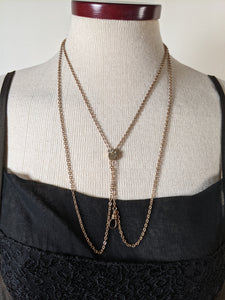 19th c. Gold Filled Long Guard Chain w/ Seed Pearl Slide