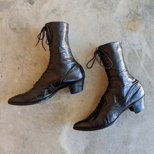 c. 1910s Black Lace Up Boots | Approx 6.5-7