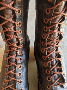 c. 1940s Tall Brown Leather Boots | Approx 7.5-8