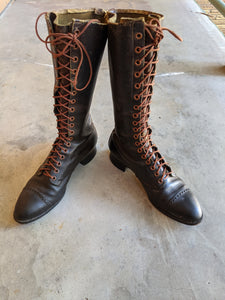 c. 1940s Tall Brown Leather Boots | Approx 7.5-8