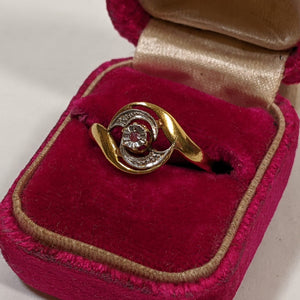 c. 1910s 18k Gold + Platinum Diamond Ring