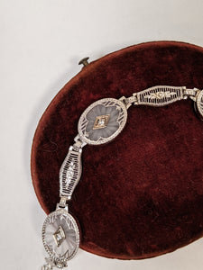 Art Deco White Gold Rock Crystal + Diamond Bracelet