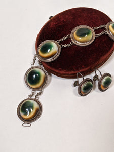 1890s-1900s Silver Operculum Bracelet + Earrings