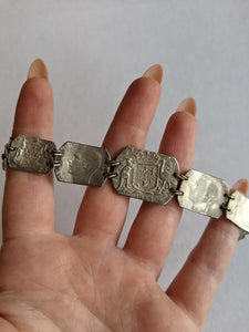 1940s WWII Trench Art Silver Coin Bracelet