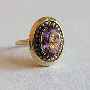 c. 1870s-1880s 14k Amethyst Rose of Sharon Ring