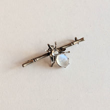 Load image into Gallery viewer, c. 1910s-20s Sterling Silver Moonstone Fly Brooch