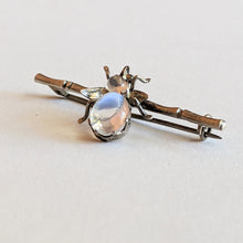 Load image into Gallery viewer, c. 1910s-20s Sterling Silver Moonstone Fly Brooch