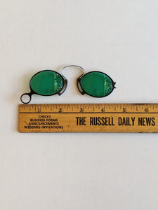 c. 1890s Green Tinted Folding Pince-Nez Glasses in Case