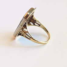 Load image into Gallery viewer, Art Deco 14k Gold Petrified Wood + Diamond Ring