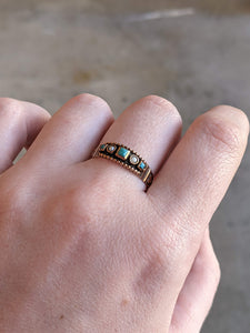 c. 1880s-1890s 14k Gold, Turquoise, Pearl Ring