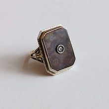Load image into Gallery viewer, Art Deco 14k Gold Petrified Wood + Diamond Ring