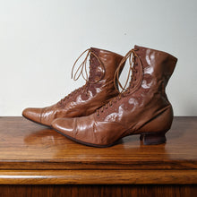 Load image into Gallery viewer, c. 1890s-1900s Tan Leather + Silk Boots