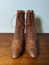 Load image into Gallery viewer, c. 1890s-1900s Tan Leather + Silk Boots
