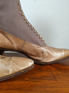 c. 1910s-1920s Wool + Leather Boots | Approx. Sz. 7.5-8 N