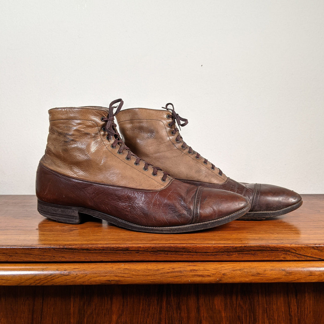 c. 1910s-1920s Two-Tone Brown Boots | Approx Women's 9-9.5