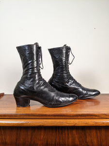 c. 1910s-1920s Black Boots | Approx Sz. 7.5-8