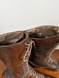 c. 1910s-1920s Olive Brown Boots | Approx. Sz. 7-7.5