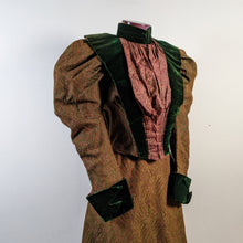 Load image into Gallery viewer, 1890s Green Wool + Silk Dress