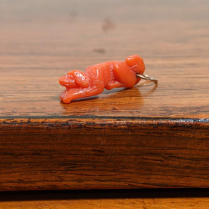 19th c. Carved Coral 14k Gold Dog Charm