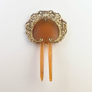 19th c. 14k Gold + Celluloid Hair Comb