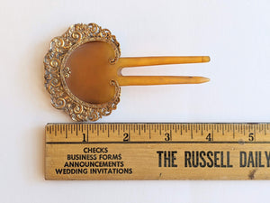 19th c. 14k Gold + Celluloid Hair Comb
