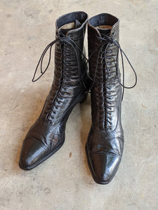 c. 1910s Black Lace Up Boots | Approx Sz 7.5-8