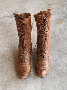 c. 1890s Brown Lace Up Boots | Approx Sz. 7