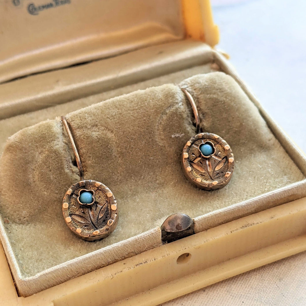 c. 1890s 9k Gold Forget Me Not Earrings