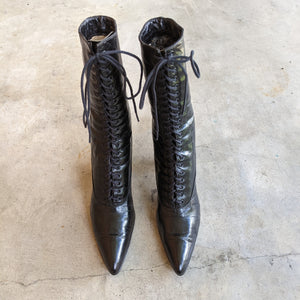 c. 1910s-1920s Black Louis Heel Boots | Approx Sz 5-6