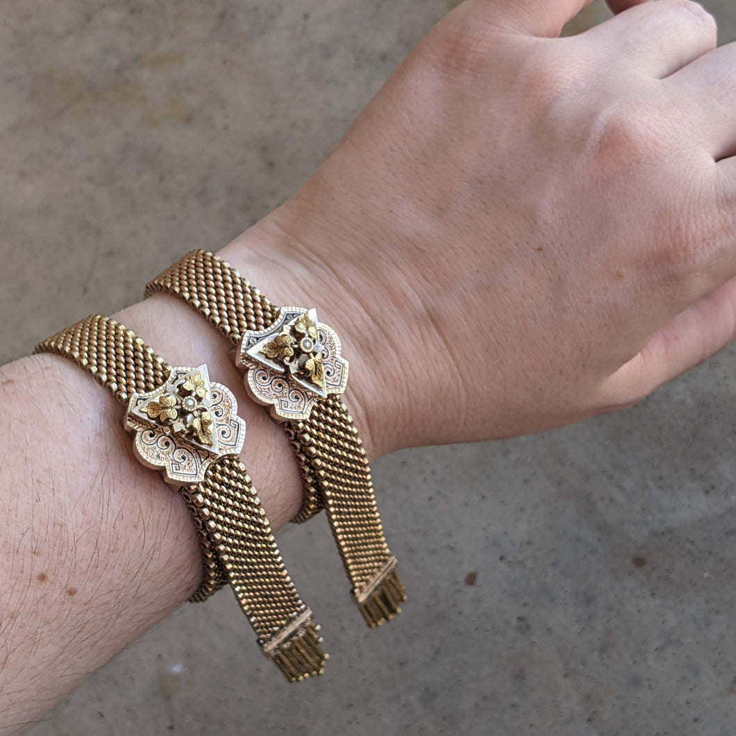 c. 1870s-1880s 14k Gold Mesh Bracelets Pair