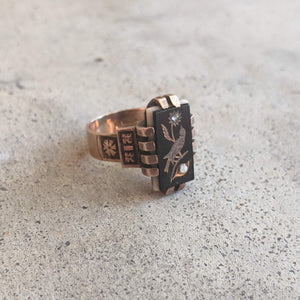 c. 1880s 14k Rose Gold Carved Onyx Ring | Sz 5.5