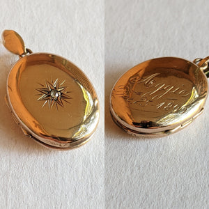 1899 Diamond Star 10k Gold Locket | Engraved Dec 25, 1899 "Aggie"