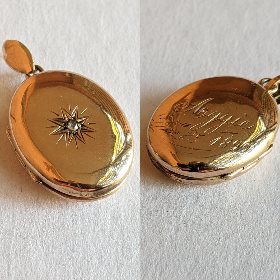 1899 Diamond Star 10k Gold Locket | Engraved Dec 25, 1899 