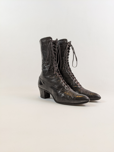 1910s-1920s Black Lace Up Boots | Approx Sz 6-6.5