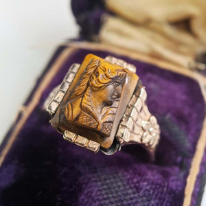 18k Gold Victorian Tiger’s Eye Cameo Ring